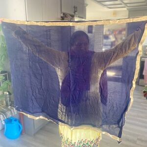 Blue dupatta with gold border
